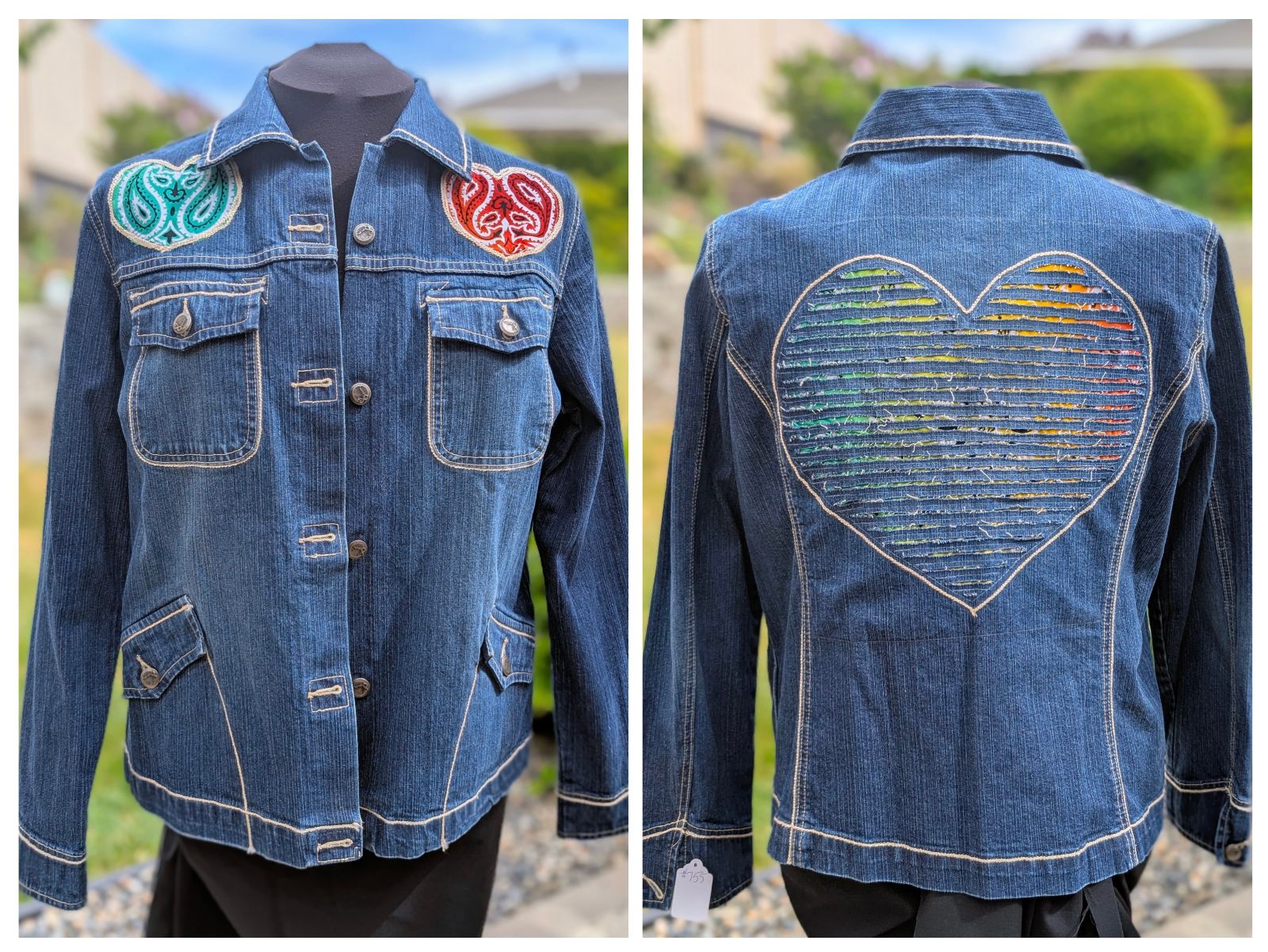 Denim Jacket with hearts by Free Yourself Upcycles